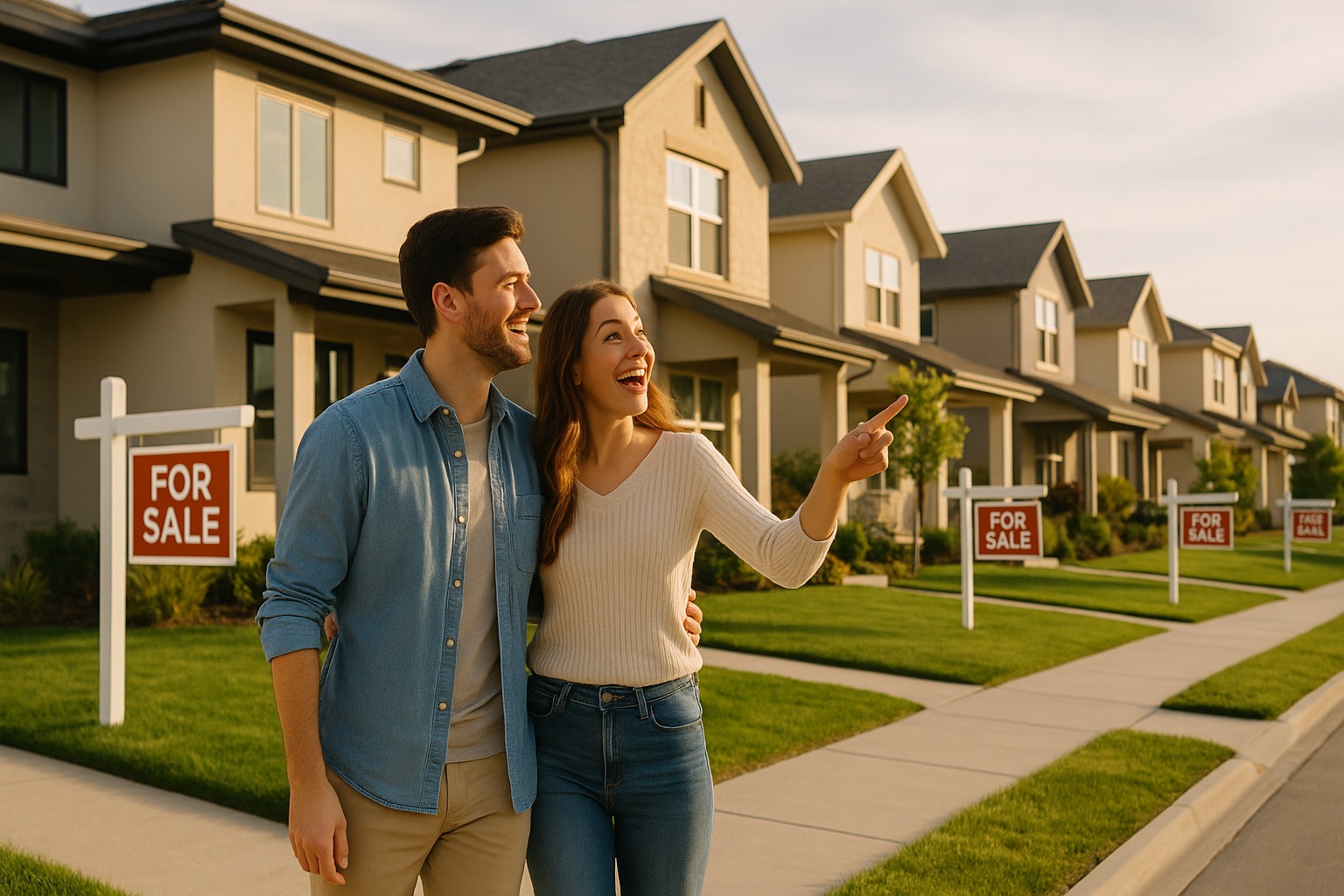 First-Time Home Buyer Guide to St. Petersburg 2025: Young couple celebrating with house keys in front of charming St. Petersburg neighborhood home