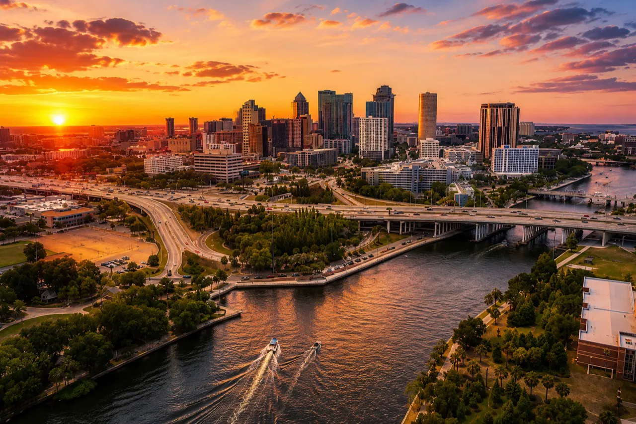 Tampa skyline and Hillsborough River at sunset for a short-term rental investor guide