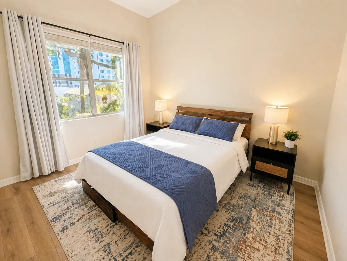Bedroom at the Downtown St. Pete Radiant Retreat — furnished midterm rental